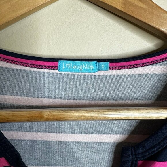 J‎ McLaughlin Lynn Henley Catalina Cloth Navy Blue Pink Striped Dress Size Small - Picture 7 of 14